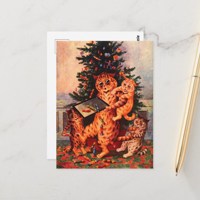 Noël en Catland Louis Wain Carte postale (Devant/Arrière en situation)