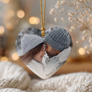 Noël en cœur en acrylique avec photo de couple per