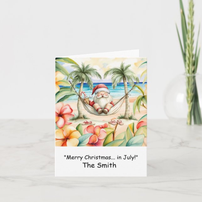 Noël en juillet avec Père Noël at Beach Carte de v (Devant)