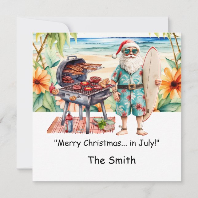 Noël en juillet avec Père Noël at Beach Carte de v (Devant)