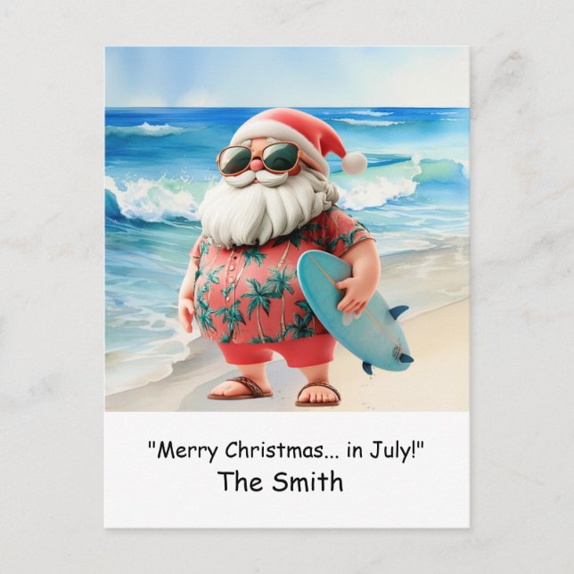 Noël en juillet avec Père Noël at Beach Carte de v (Devant)