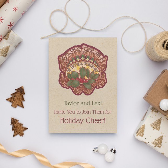 Noël et bénédictions de Yule Invitation de vacance (Christmas and Yule Party Invitation. Set a cozy, warm, and inviting mood for your holiday gathering.)