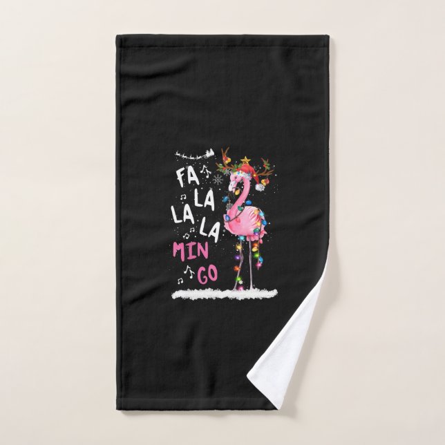 Noël - Fa-La-La-Mingo Flamant rose avec Noël (Serviette à main)