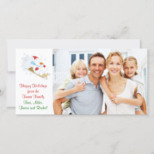 Noël Famille carte photo, avec un bonhomme de neig