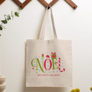 Noel farbenfrohe und lustige Typografie aufgeben Tragetasche
