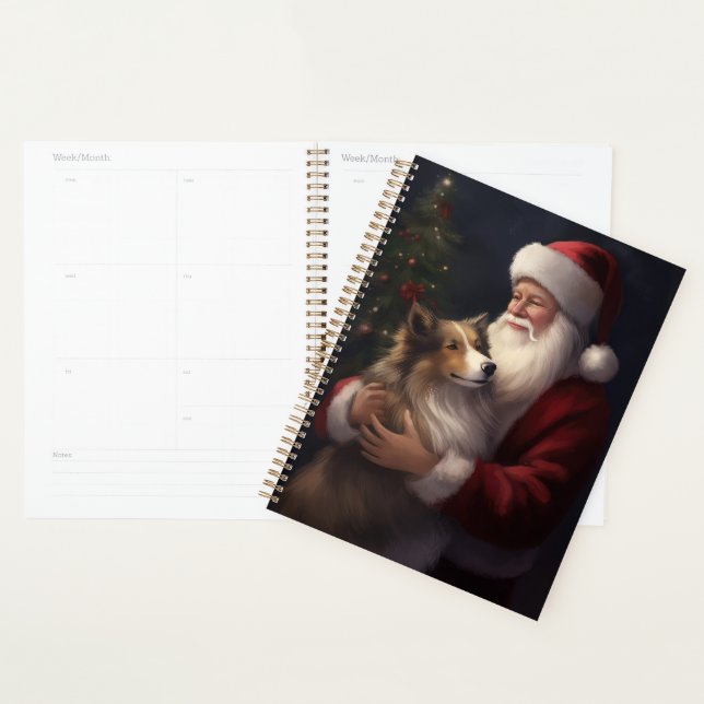 Noël festif de Shetland Sheepdog Père Noël (Devant avec enveloppe)