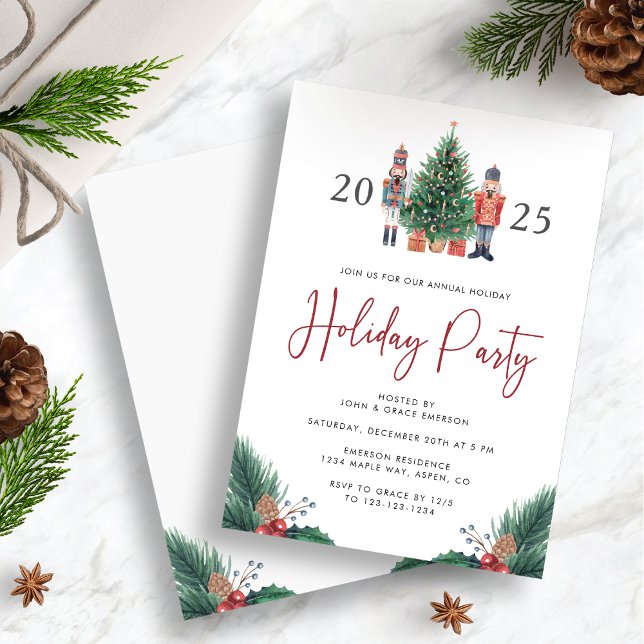 Noël Fête Invitation (2025 Watercolor Nutcracker Christmas Holiday Party Invitation by Painted Paperie
)