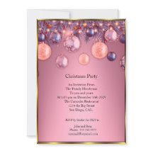 Noël fête rose baubles invitation
