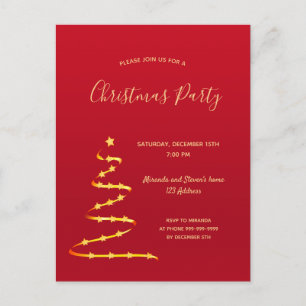 Noël fête rouge or moderne arbre invitation
