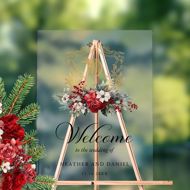 Noël Floral Crest Monogramme Mariage Bienvenue (Créateur téléchargé)