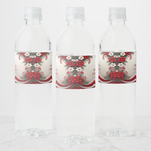 Noël Floral Vacances Étiquette bouteille d'eau (Bouteilles)