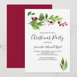Noël Fonction Invitation Red Berries & Greenery
