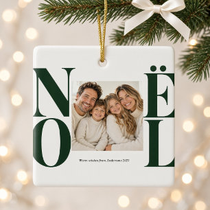 Noël Forest Grün Familien-Weihnachtsfoto-Ornament Keramikornament