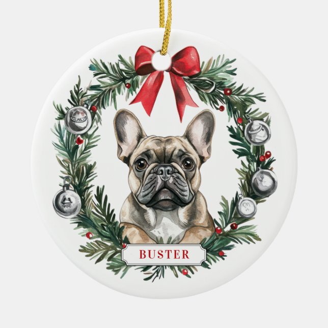 Noël Français Bulldog Cercle en céramique ornement (Devant)