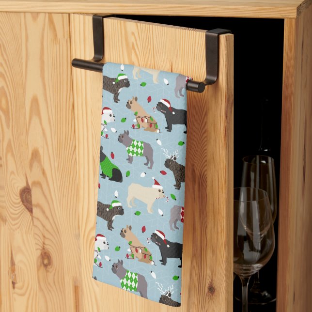 Noël Français Bulldog serviette de cuisine (Pliage en tiers)