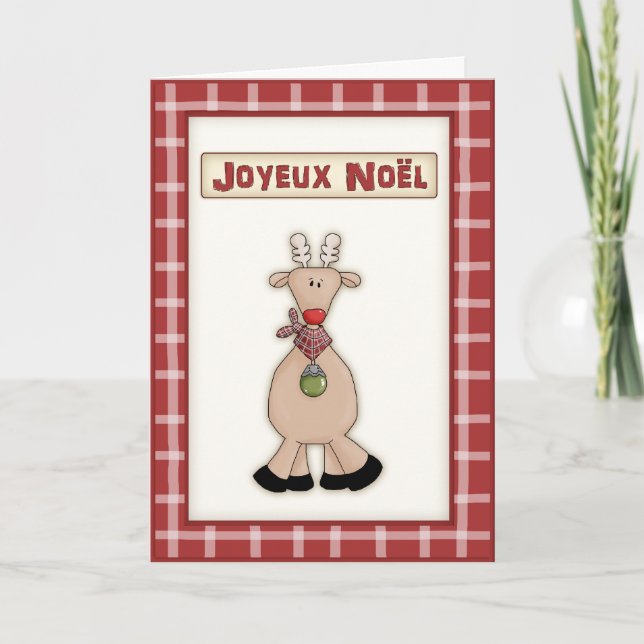 Noël français Rudolf la carte rouge de renne de (Devant)