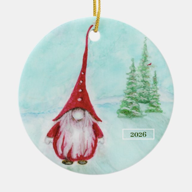 Noël Gnome Ornement céramique personnalisé (Devant)