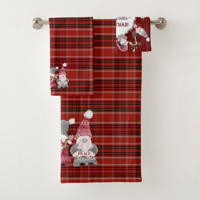 Noël Gnome Rouge Plaid Amour Joie Paix Grey (En situation)