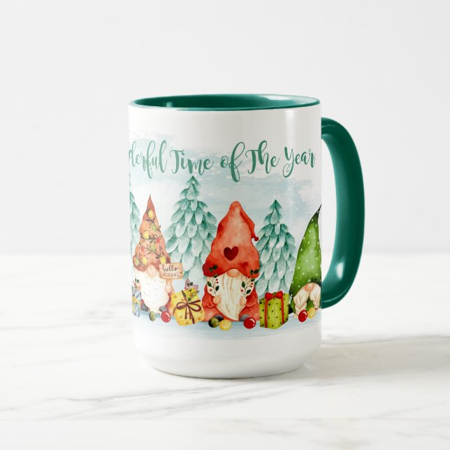 Noël - Gnomes et cadeaux 2 Tone Café Mug (Devant droit)