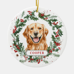 Noël Golden Retriever Ceramic Circle Ornement