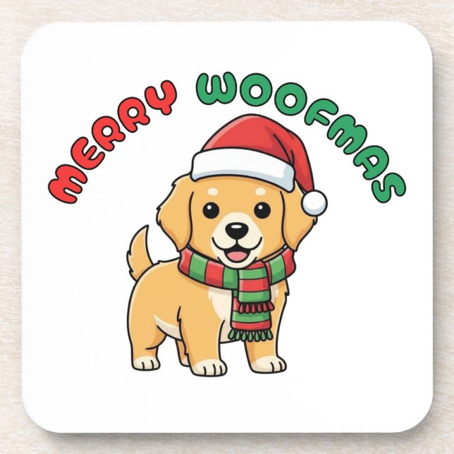 Noël Golden Retriever Dessous de verre : Joyeux Wo (Devant)