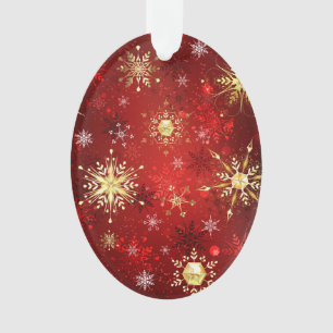 Noël Golden Snowflakes sur Arrière - plan rouge