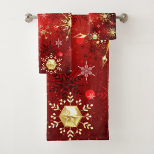 Noël Golden Snowflakes sur Arrière - plan rouge
