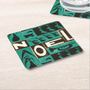 Noel Green Blockdruck Rechteckiger Pappuntersetzer