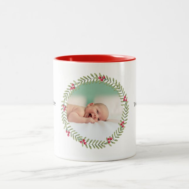 Noël Green Holiday Wreath Photo Café Mug (Centre)