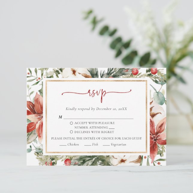 Noël hiver Rouge Vert Gold Mariage Carte RSVP (Debout devant)
