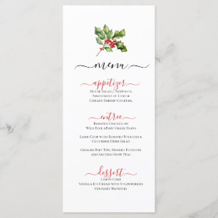 Noël hiver Thème Holly Sprig plat Menu