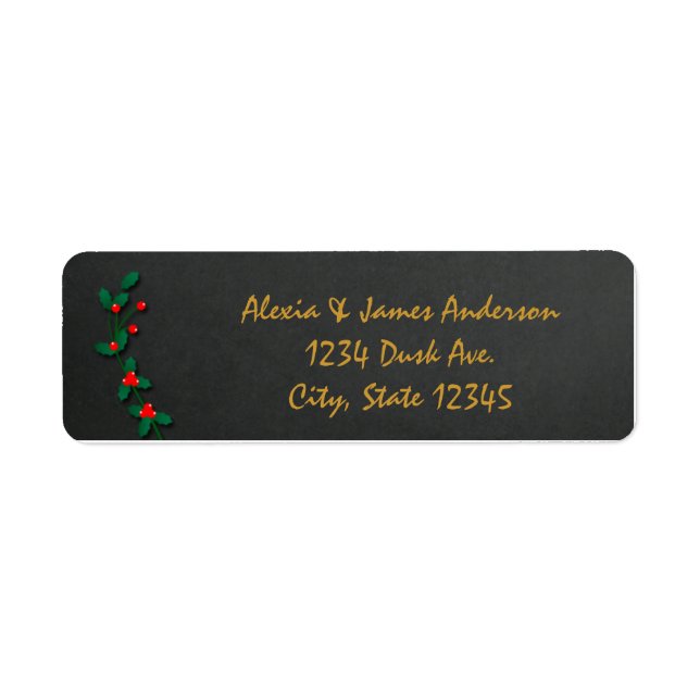 Noël Holiday Holly Chalkboard Étiquettes de adress (Devant)