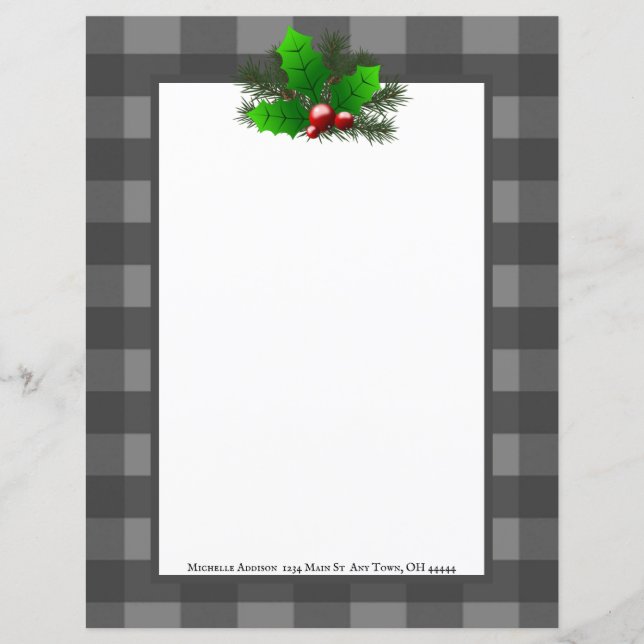 Noël Holly Buffalo Plaid Papier personnalisé (Devant)