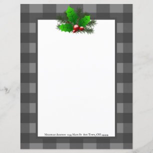 Noël Holly Buffalo Plaid Papier personnalisé