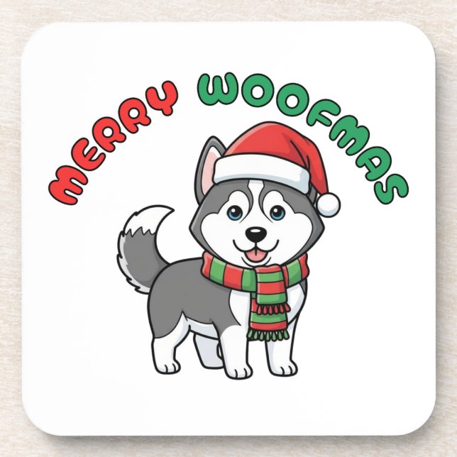 Noël Husky Dessous de verre : Joyeux Woofmas (Devant)