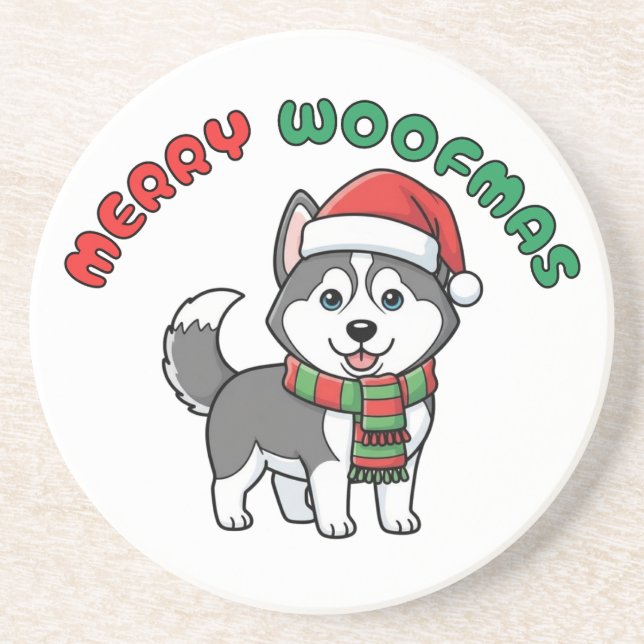 Noël Husky Dessous de verre : Joyeux Woofmas (Devant)