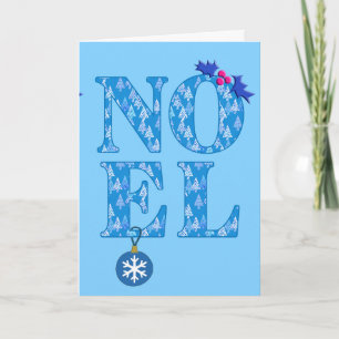 NOEL in einem blauen Weihnachtsbaum-Muster  Feiertagskarte