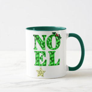 NOEL in einem grünen Weihnachtsbaum-Muster  Tasse