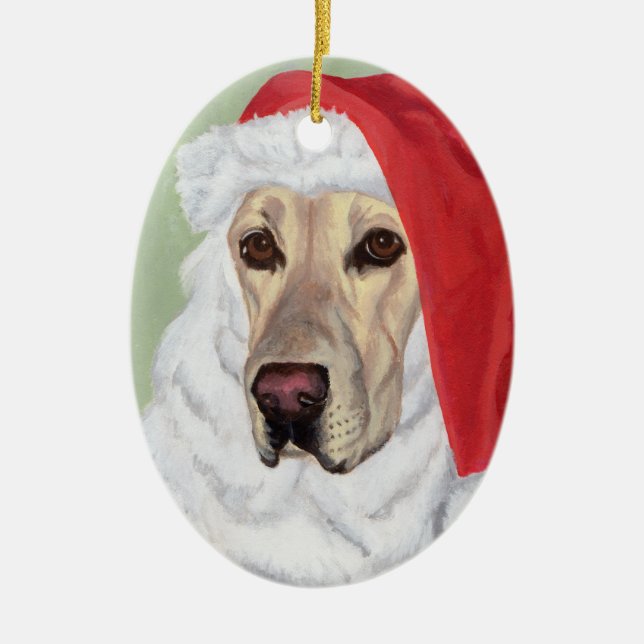 Noël Jaune Labrador Père Noël Ornement ovale (Devant)