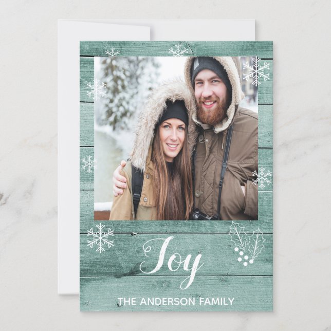 Noël Joie carte photo en bois vert rustique (Devant)