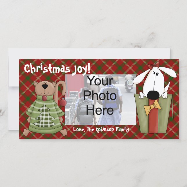 Noël Joie, Chien et Chat Cartes photos personnalis (Devant)