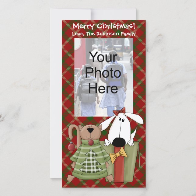 Noël Joy, Chien & Chat Custom Cartes photos, Vert. (Devant)