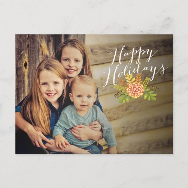Noël Joyeuses vacances Floral Photo Carte postale (Devant)