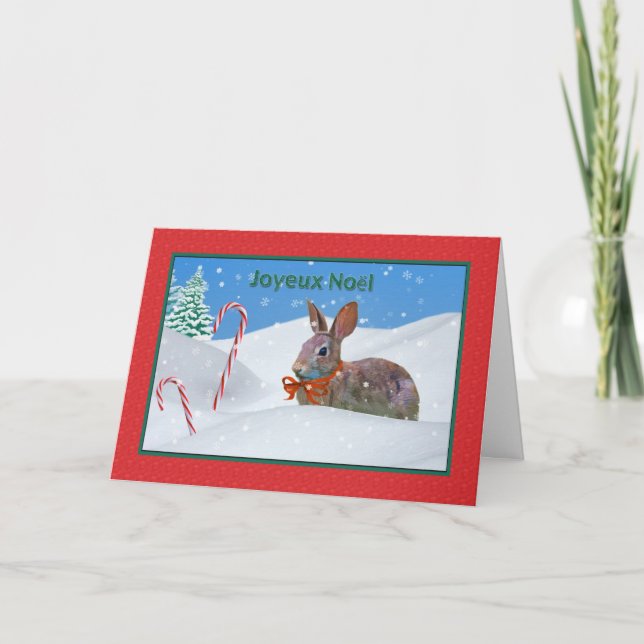 Noël, Joyeux Noël, Français, Lapin, Neige, Carte (Devant)