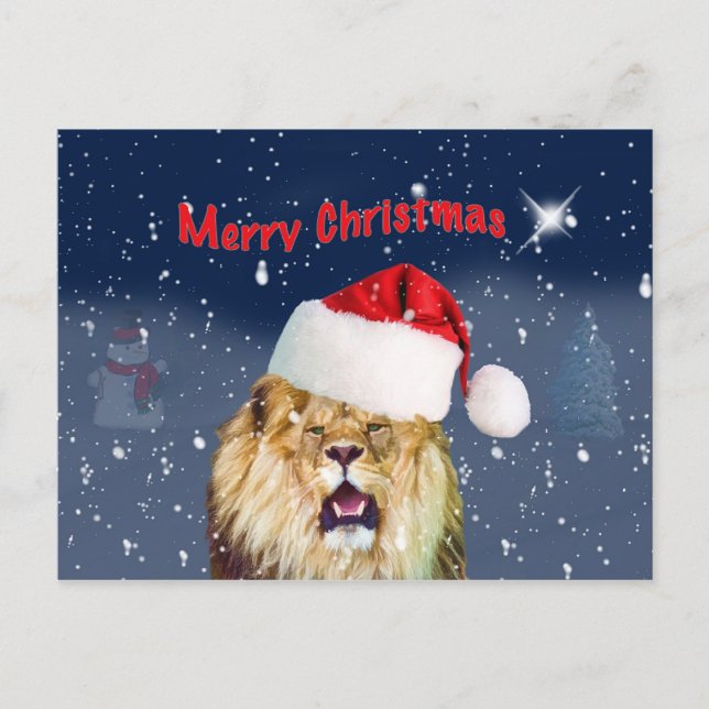 Noël, Lion en Santa Hat, Étoile, Carte postale de  (Devant)