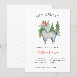 Noël Llama   Invitation de fête de vacances