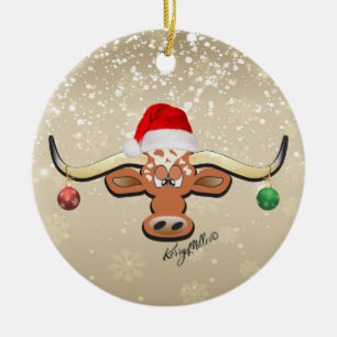Noël Longhorn Steer Ornement en céramique