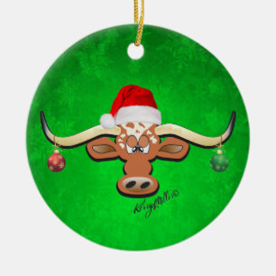 Noël Longhorn Steer Ornement en céramique