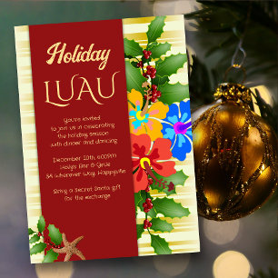 Noël Luau Hibiscus Holly Party Invitation