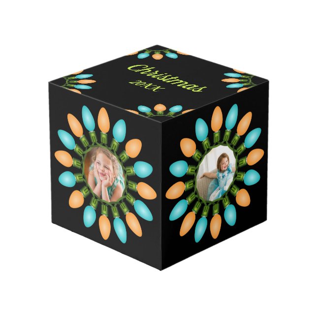 Noel Lumières Cercle orange et bleu Cube photo (Angle devant)